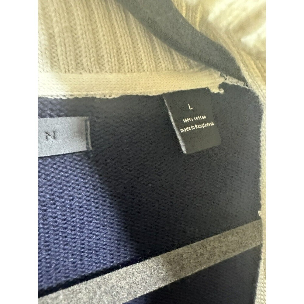 Sean John Mens Ivory/Blue/Brown Color Block Pullover Sweater 1/4 Button Large - Picture 4 of 9